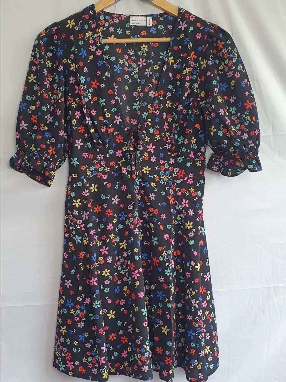 ASOS Black Mini Dress with Multicolor Floral Print